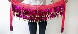 Belly Dance Hip Scarf , Gold Coins Wave & Deluxe V-hape --Pink Rose