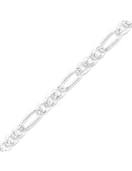 Sterling Silver 7mm Pave Flat Figaro Chain - 24 Inch
