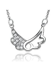 Everbling Diamond Accent Angel Wing Pendant Cubic Zirconia Rhodium Plated 925 Sterling Silver with 18" Silver Chain Necklace