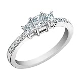 Diamond Engagement Anniversary Three Stone Ring 1/3 Carat (ctw) Princess Cut in 14K White Gold