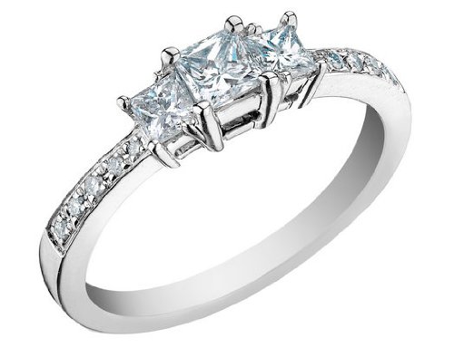 Diamond Engagement Anniversary Three Stone Ring 1/3 Carat  ctw  Princess Cut in 14K White Gold