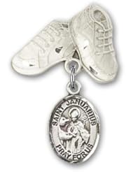 Sterling Silver Baby Badge with St. Januarius Charm and Baby Boots Pin