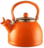 Calypso Basics Whistling Tea Kettle with Glass Lid - 2.2-Quart - Orange