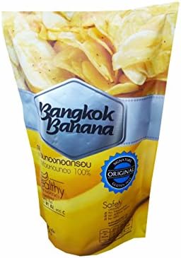 3 packs of Bangkok Banana, Crispy Homthong Banana Chips, Healthy and Deliicious fruit Snack. No Cholesterol, 0% Trans Fat, No Preservatives, No Artificial Flavors, Gluten Free. (75 g/ pack)