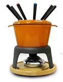 Paylesscookware 12 Piece Enamel Cast Iron Orange Fondue Set