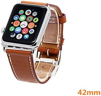 Apple Watch Band, Top-grain Leather Band Strap with Stainless Metal Clasp for Apple Watch All Models 42mm (Single tour 42mm)