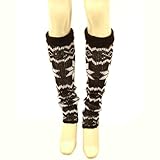 Winter Knit Leg Warmers Dance Snow Flake Brown with White
