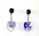 Swarovski Crystal Heart Stud Dangle Earring Rodium -Tanzanite 10mm
