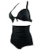 V'SHOW 1950s Solid Black Polka Dot High Waisted Bikini Swimsuits Swimwear(FBA)