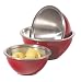 Oggi 3 Piece Stainless Steel Mixing Bowl Set with Plastic Exterior and Airtight Lid, Red