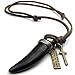 KONOV Vintage Wolf Tooth Cross Pendant Leather Cord Mens Necklace Chain, Black Gold Brown