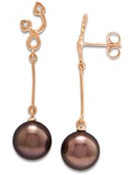 Chocolate Tahitian Pearl Earrings with Diamonds in 14K Rose Gold (9-10mm)