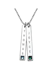 Sterling Silver Personalized Bar Necklace with Swarovski-custom Made with 2 Names! Free engraving!