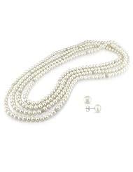 Sterling Silver Freshwater White Pearl with Endless Necklace and set of Earrings (8.0-9.0mm) 72"