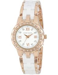 Anne Klein Womens 10/9456WTRG Swarovski Crystal Accented Rose Gold-Tone and White Ceramic Bracelet Watch