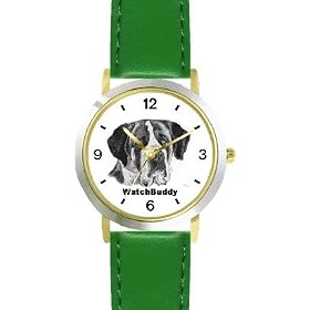 St. Bernard (SC) Dog - WATCHBUDDY� CLASSIC DELUXE TWO-TONE THEME WATCH - Arabic Numbers-Green Leather Strap-Children's Size-Small ( Boy's Size & Girl's Size )