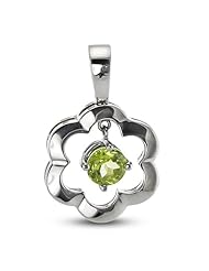 Modern, Flower-Shaped Pendant With 6 MM Genuine Round Cut Peridot in Silver.