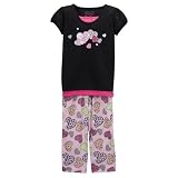 Girls' Xhilaration Jersey Pajama Set - Black/ Pink Flowers
