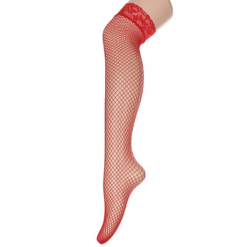 Women Ladies Sexy Lace Fishnet Thigh High Socks Stockings Hold Up Fancy Dress Red