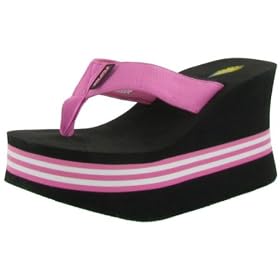 VOLATILE Hoopla Womens Wedge Platform Shoes Sandals Flip Flops Thongs Black/Pink