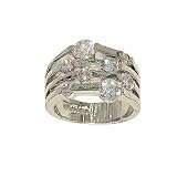 Rhodium Fashion Ring with Staggered Bars and Floating CZ Stones