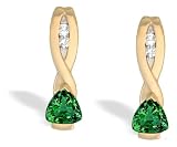 14K Yellow Gold Trillion Created Emerald and Diamond Earrings