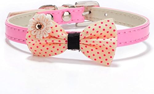 Angeler Small Dog Puppy Cat Kitten Collar Dot Bowknot Cloth Flower w/ Bling Buckle
