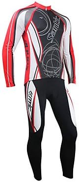 SANTIC-Men's Red and Black Fleece Long Sleeve Thermal Cycling Suit