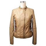 Bernardo Womens Size L Tan Faux Leather Plaid Backed Zippered Jacket