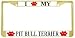 I Love My Pit Bull Terrier Paw Prints Dog Gold Metal License Plate Frame Holder