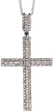 14k White Gold 18 Chain & 1 3/8 (35mm) tall Christian Cross Slider Pendant, w/ 0.46 Carat Round Top Light Brown Diamonds