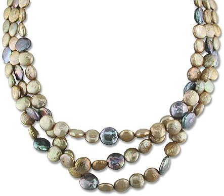 Pearl Esence Yellow-Gold 3 Strand Dyed Gold & Black Cultured Freshwater Coin Pearlnecklace