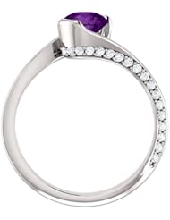 18K White Gold 6.00mm Round Cut Amethyst and Diamond Ring -- LIFETIME WARRANTY