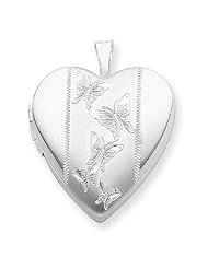 Sterling Silver 20mm with Butterflies Heart Locket 18" Necklace