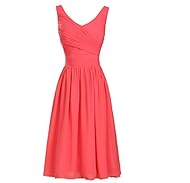 V-neck 2015 Chiffon/Satin Short Pleated Lace-Up Evening Dress/Bridesmaid Dress 