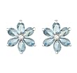 JanKuo Jewelry Silver Tone Aquamarine CZ Flowers with Six Oval Petals March Birthstone Stud Earrings with Gift Box