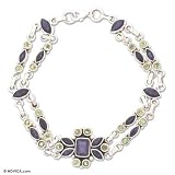 Iolite and peridot bracelet, 'Moonlit Bouquet'