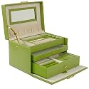 Leather Jewelry Box With Travel Tray Lime Green By Tech Swiss