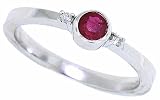 0.21Ct Bezel Set Genuine Ruby Diamond Three Stone Ring in 14Kt White Gold