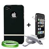 FuzeBox Apple iPhone 4 Accessories Kit: BLACK FuzeBox Sleek Slide On Case + iPhone 4 Car Charger + Custom Cut Full body iPhone 4 Screen Protector + Live * Laugh * Love Wrist Band!!!