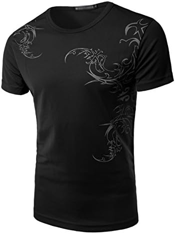 MSSLY Men's Slim Fit Tee Casual Tattoo Dragon Printing Short Sports Tshirts Black US S