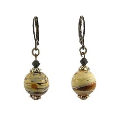 Earrings - E221 - Crystal and Ceramic Beads ~ Stripe Brown, Cream, Black