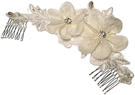 Avery: 2 Floret Crystal Combs & IVORYCrystal Bridal Birdcage Veil 27-117(2)