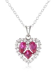 Sterling Silver Created Ruby and White Topaz Heart Pendant Necklace, 18"