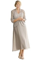 Ulla Popken Plus Size Lace Fantasy Jacket Dress - Taupe, 28/30