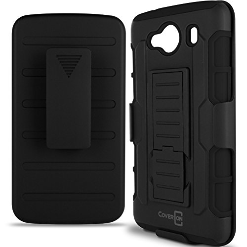 ZTE Blade L2 Plus Case, CoverON® [Trekker Series] Holster Belt Clip Hybrid Silicone + Hard Stand Phone Case For ZTE Blade L2 Plus - Black & Black