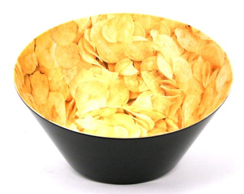 Melamine Large Potato Chip Bowl - Black with Bottomless Chip Print Inside