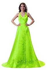 Beaded  Satin Halter  Ball Gown Wedding Party Dress  with a Chapel Train 