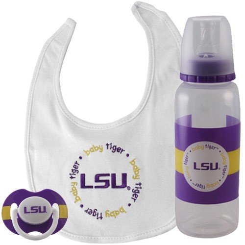 LSU Tigers 3-Piece Pacifier, Bib & Bottle Gift Set