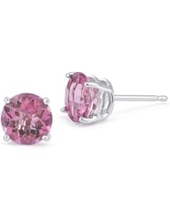 8mm Pink Topaz Stud Earrings in Platinum Push Back Posts